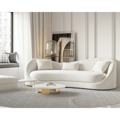 HMR 84" Luxury Velvet Upholstered 3-Seater Sofa with Solid Wood Frame - Off-White