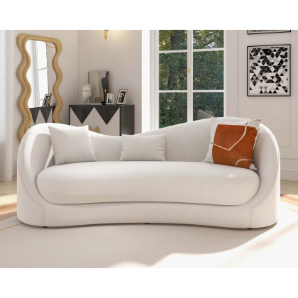 HMR 84" Luxury Velvet Upholstered 3-Seater Sofa with Solid Wood Frame - Off-White