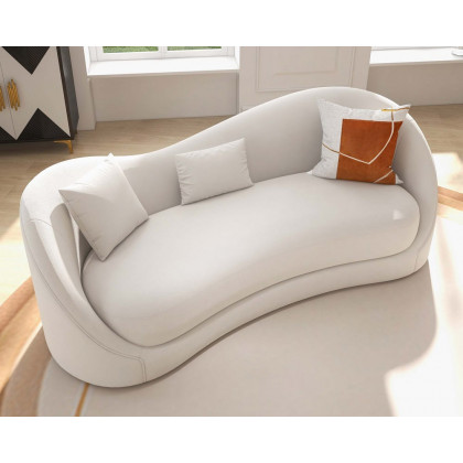 HMR 84" Luxury Velvet Upholstered 3-Seater Sofa with Solid Wood Frame - Off-White