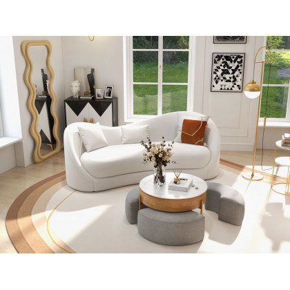 HMR 84" Luxury Velvet Upholstered 3-Seater Sofa with Solid Wood Frame - Off-White