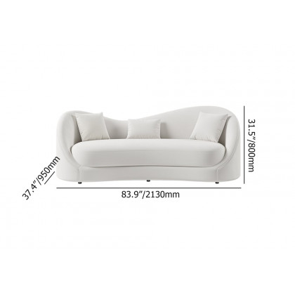 HMR 84" Luxury Velvet Upholstered 3-Seater Sofa with Solid Wood Frame - Off-White