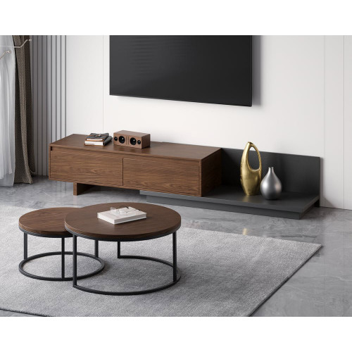 HMR Fero Extendable TV Stand & Nesting Coffee Table Set - Walnut, 47.2"W x 15.7"D x 13.8"H, Style B