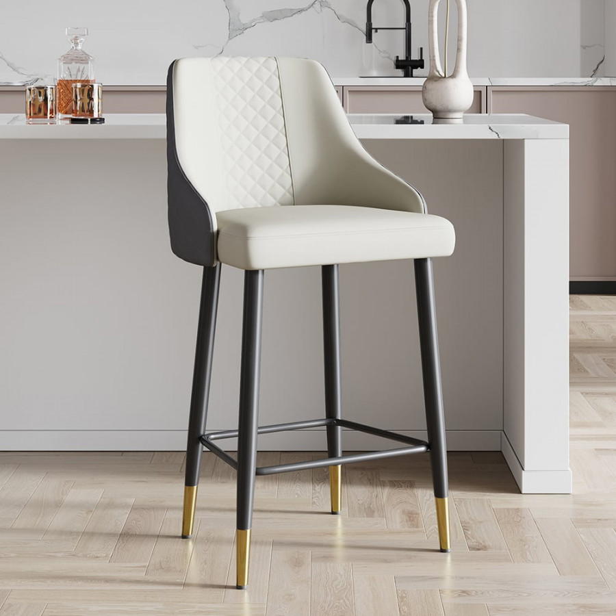 HMR Diamic Series Modern Counter Stools with PU Leather Upholstery - Gray, 4-Pieces