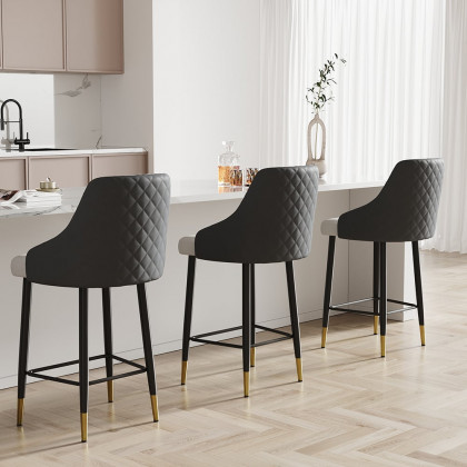 HMR Diamic Series Modern Counter Stools with PU Leather Upholstery - Gray, 4-Pieces