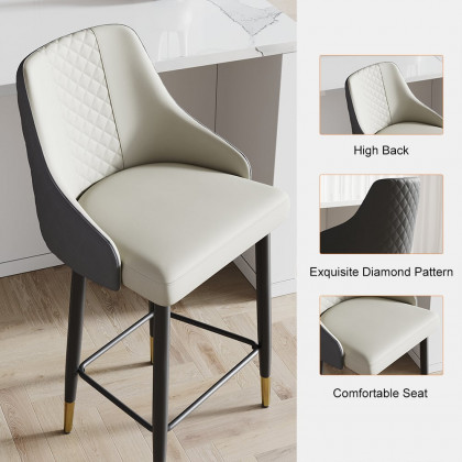 HMR Diamic Series Modern Counter Stools with PU Leather Upholstery - Gray, 4-Pieces