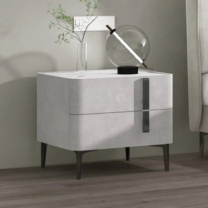 HMR Modern Nightstand with Drawers & Sintered Stone Top Freestanding Bedside Table - Gray, Right Hand