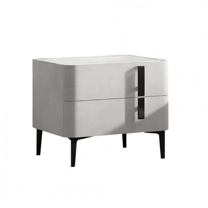 HMR Modern Nightstand with Drawers & Sintered Stone Top Freestanding Bedside Table - Gray, Right Hand