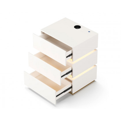 HMR Nightstand with Light & Charging Station - White, 3 Drawers, Single