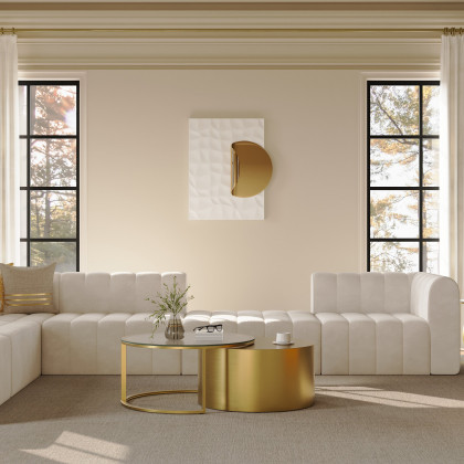 HMR - 31.5" Gold Round Glass Top Nesting Coffee Table Set