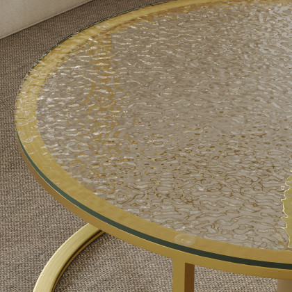 HMR - 31.5" Gold Round Glass Top Nesting Coffee Table Set