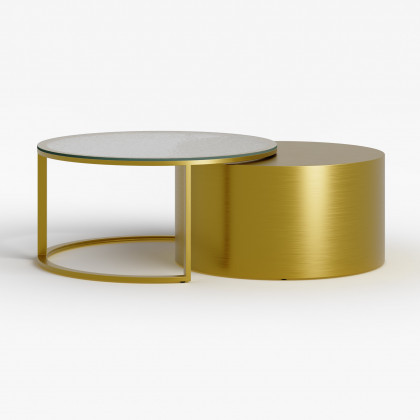 HMR - 31.5" Gold Round Glass Top Nesting Coffee Table Set