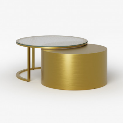 HMR - 31.5" Gold Round Glass Top Nesting Coffee Table Set