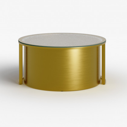 HMR - 31.5" Gold Round Glass Top Nesting Coffee Table Set