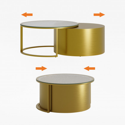 HMR - 31.5" Gold Round Glass Top Nesting Coffee Table Set