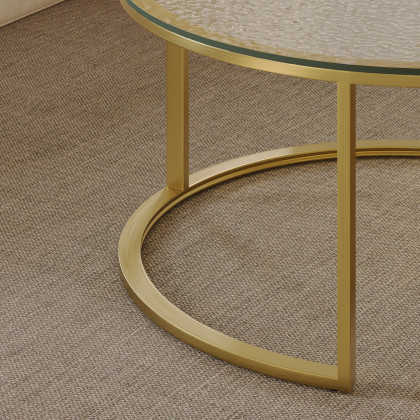 HMR - 31.5" Gold Round Glass Top Nesting Coffee Table Set