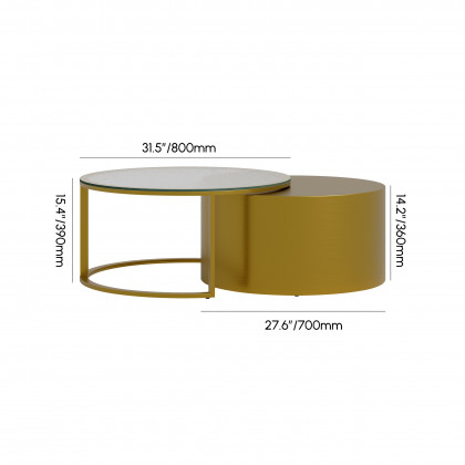 HMR - 31.5" Gold Round Glass Top Nesting Coffee Table Set