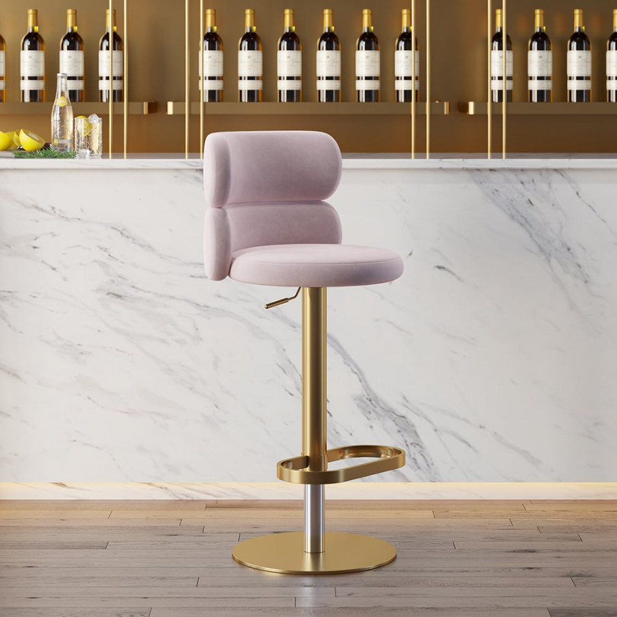 HMR Affordable Luxury Modern Adjustable Swivel Bar Stools with Velvet Upholstery - Pink, 6-Pieces