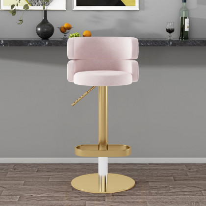 HMR Affordable Luxury Modern Adjustable Swivel Bar Stools with Velvet Upholstery - Pink, 6-Pieces