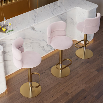 HMR Affordable Luxury Modern Adjustable Swivel Bar Stools with Velvet Upholstery - Pink, 6-Pieces