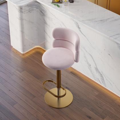 HMR Affordable Luxury Modern Adjustable Swivel Bar Stools with Velvet Upholstery - Pink, 6-Pieces