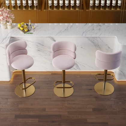 HMR Affordable Luxury Modern Adjustable Swivel Bar Stools with Velvet Upholstery - Pink, 6-Pieces