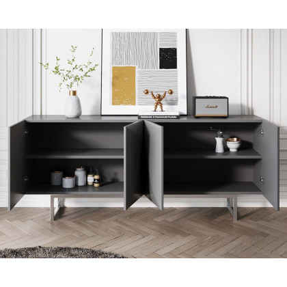 HMR 71" Modern Wood Sideboard and Buffets with 4 Doors Adjustable Shelves - Gray