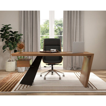 HMR Industrial Wooden Writing Desk & Leather Office Chair Set - Distressed, 70.9"L x 31.5"W x 29.5"H