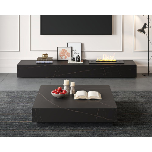 HMR - Sintered Stone Electric Fireplace Humidifier TV Stand & 39" Coffee Table Set