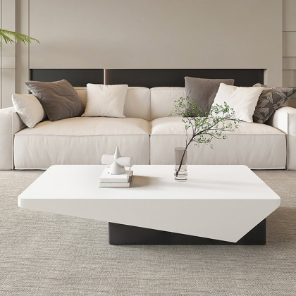 HMR - 47" Block Coffee Table White Rectangular with Drawer Storage in Black