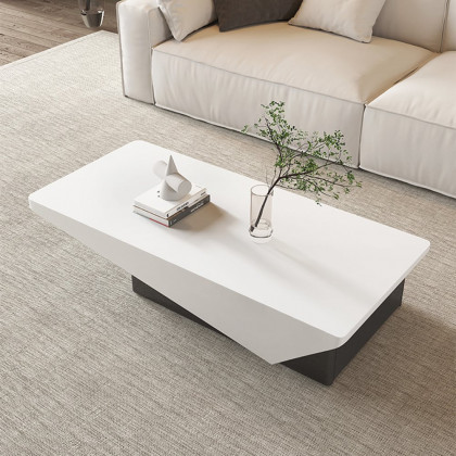 HMR - 47" Block Coffee Table White Rectangular with Drawer Storage in Black