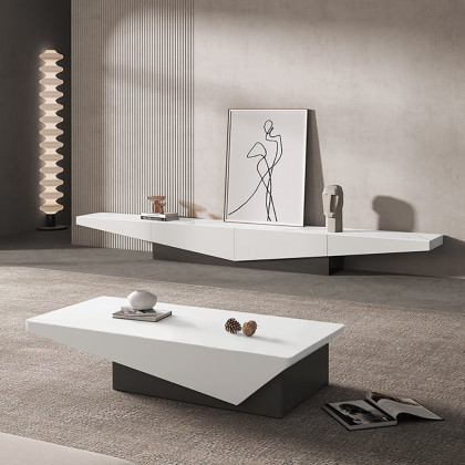 HMR - 47" Block Coffee Table White Rectangular with Drawer Storage in Black
