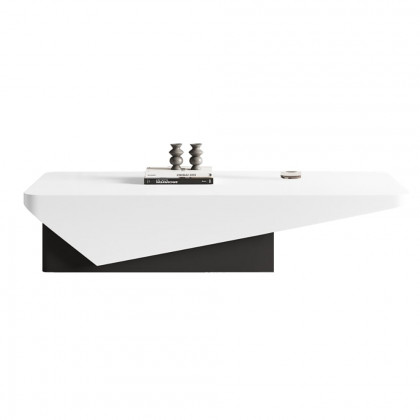 HMR - 47" Block Coffee Table White Rectangular with Drawer Storage in Black