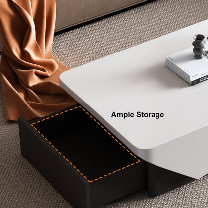 HMR - 47" Block Coffee Table White Rectangular with Drawer Storage in Black