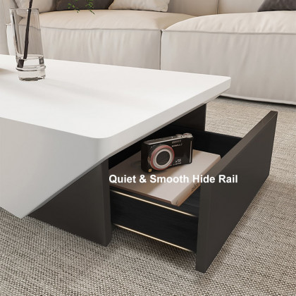 HMR - 47" Block Coffee Table White Rectangular with Drawer Storage in Black
