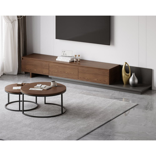 HMR Fero Extendable TV Stand & Nesting Coffee Table Set - Walnut, 78.7"W x 15.7"D x 13.8"H, Style B