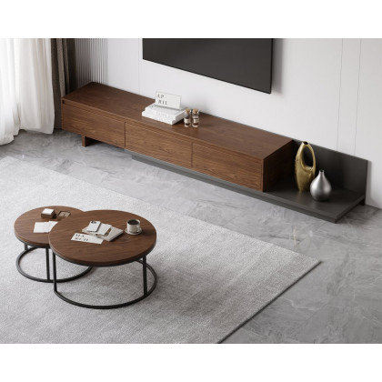 HMR Fero Extendable TV Stand & Nesting Coffee Table Set - Walnut, 78.7"W x 15.7"D x 13.8"H, Style B