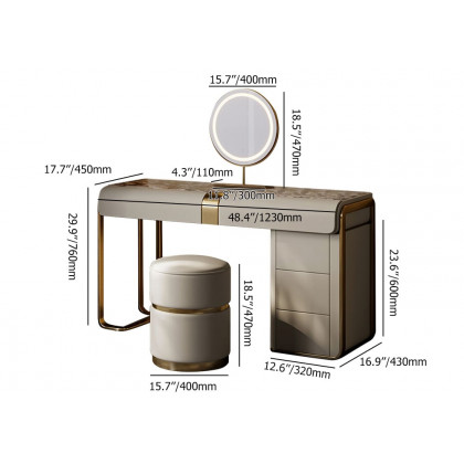 HMR - Modern Gray Makeup Vanity Set with Side Cabinet Dressing Table with Mirror & Stool