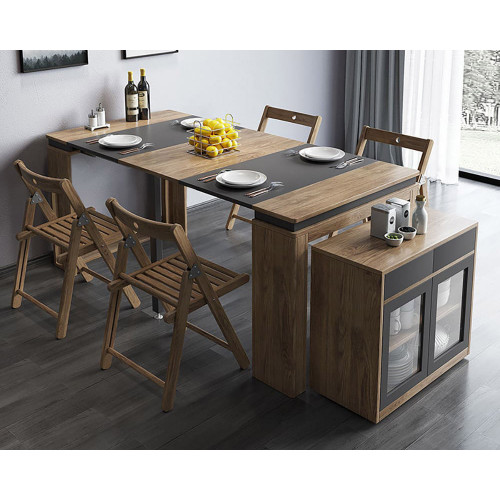 HMR - Dining Set 70.9" Farmhouse Rectangle Folding Storage Dining Table With 4 Chairs