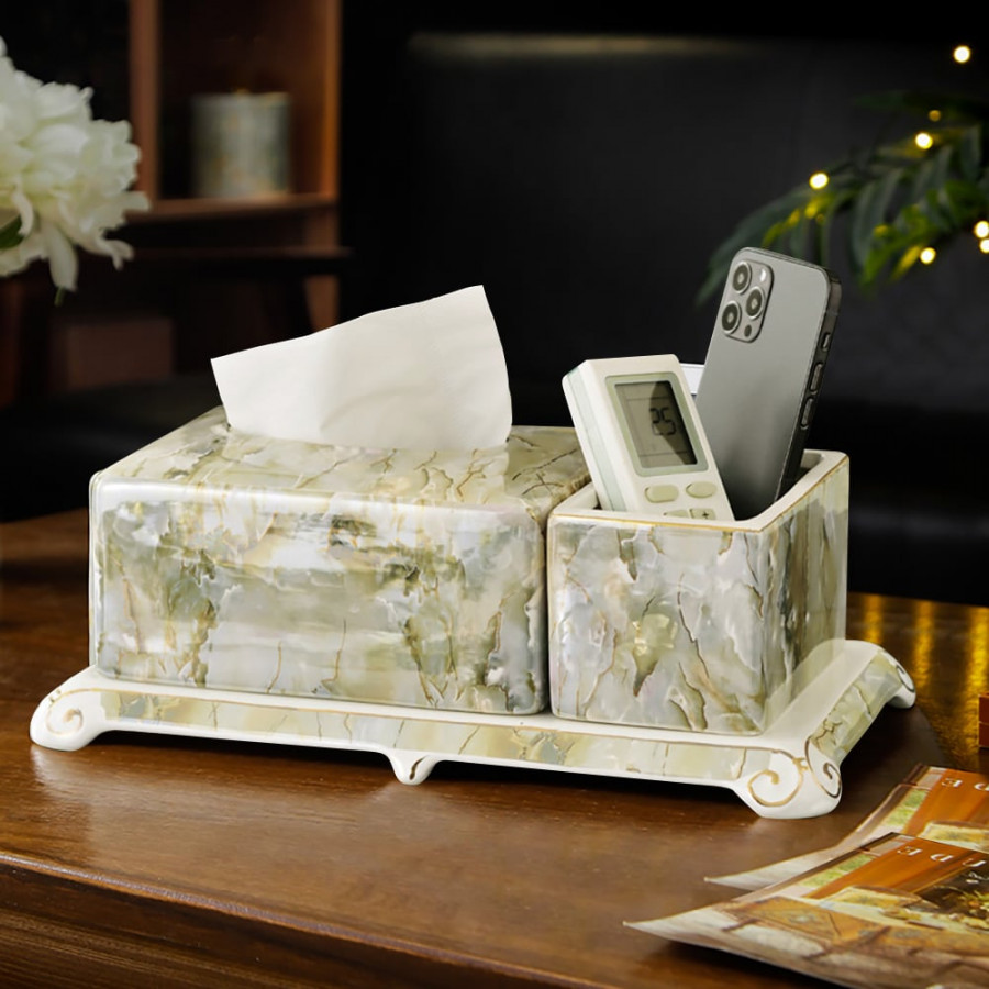 HMR - Marble Tissue Box Ceramics Tissue Holder Set