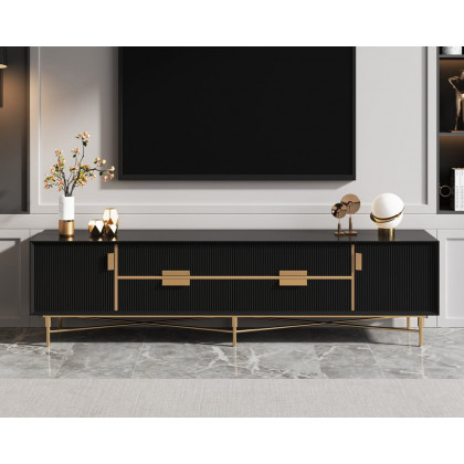 HMR Modern Rectangle TV Stand Media Console for 85" TVs with 4 Drawers & Doors MDF - Black, 86.6"