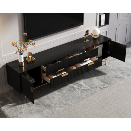 HMR Modern Rectangle TV Stand Media Console for 85" TVs with 4 Drawers & Doors MDF - Black, 86.6"
