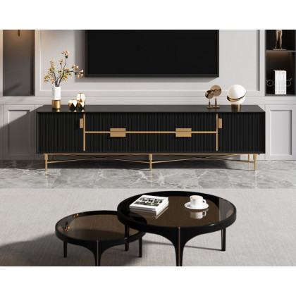 HMR Modern Rectangle TV Stand Media Console for 85" TVs with 4 Drawers & Doors MDF - Black, 86.6"