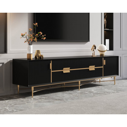 HMR Modern Rectangle TV Stand Media Console for 85" TVs with 4 Drawers & Doors MDF - Black, 86.6"