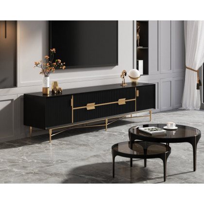 HMR Modern Rectangle TV Stand Media Console for 85" TVs with 4 Drawers & Doors MDF - Black, 86.6"