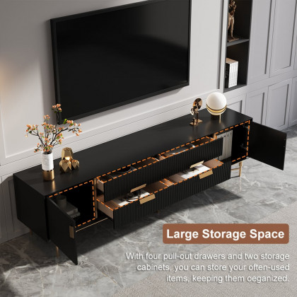 HMR Modern Rectangle TV Stand Media Console for 85" TVs with 4 Drawers & Doors MDF - Black, 86.6"