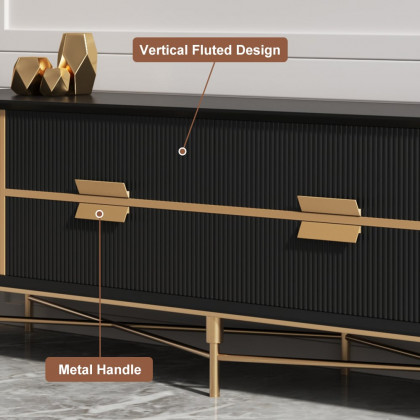 HMR Modern Rectangle TV Stand Media Console for 85" TVs with 4 Drawers & Doors MDF - Black, 86.6"