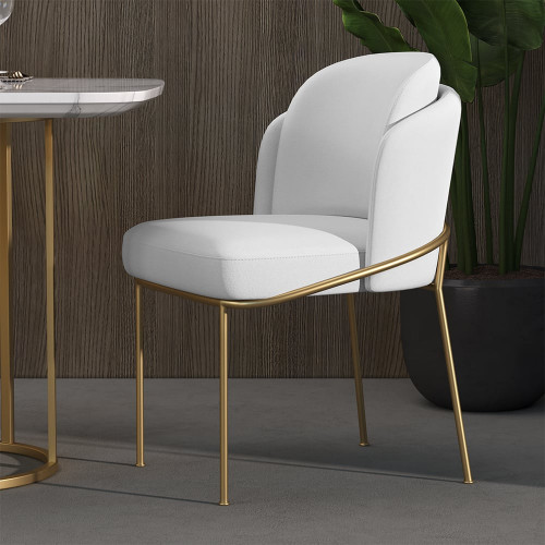 HMR Linenic Series Modern Dining Chairs with Linen Upholstery - White/Gold, Set of 2