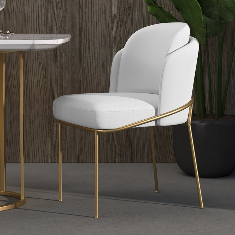 HMR Linenic Series Modern Dining Chairs with Linen Upholstery - White/Gold, Set of 2