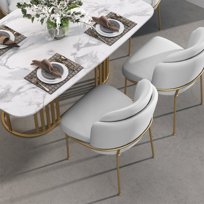 HMR Linenic Series Modern Dining Chairs with Linen Upholstery - White/Gold, Set of 2