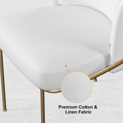 HMR Linenic Series Modern Dining Chairs with Linen Upholstery - White/Gold, Set of 2